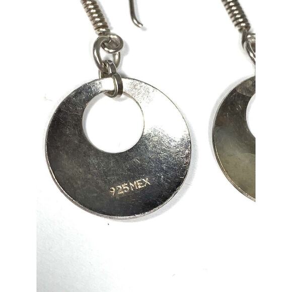 925 Mexico Sterling Silver Edged Earrings Mayan Drops 5.45g - Picture 4 of 7